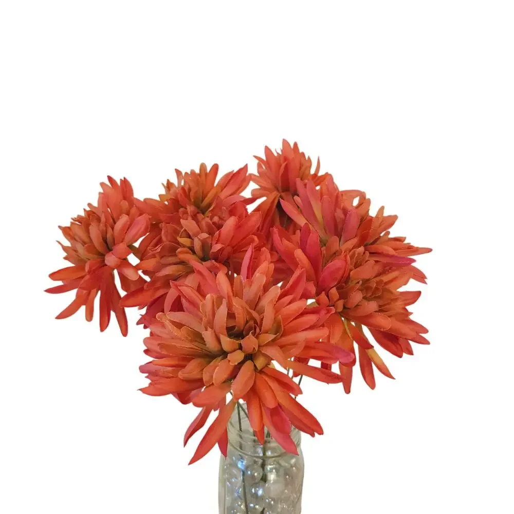 25 Orange Pink Coral Artificial Spider Mum Chrysanthemum Flower Stems Fall